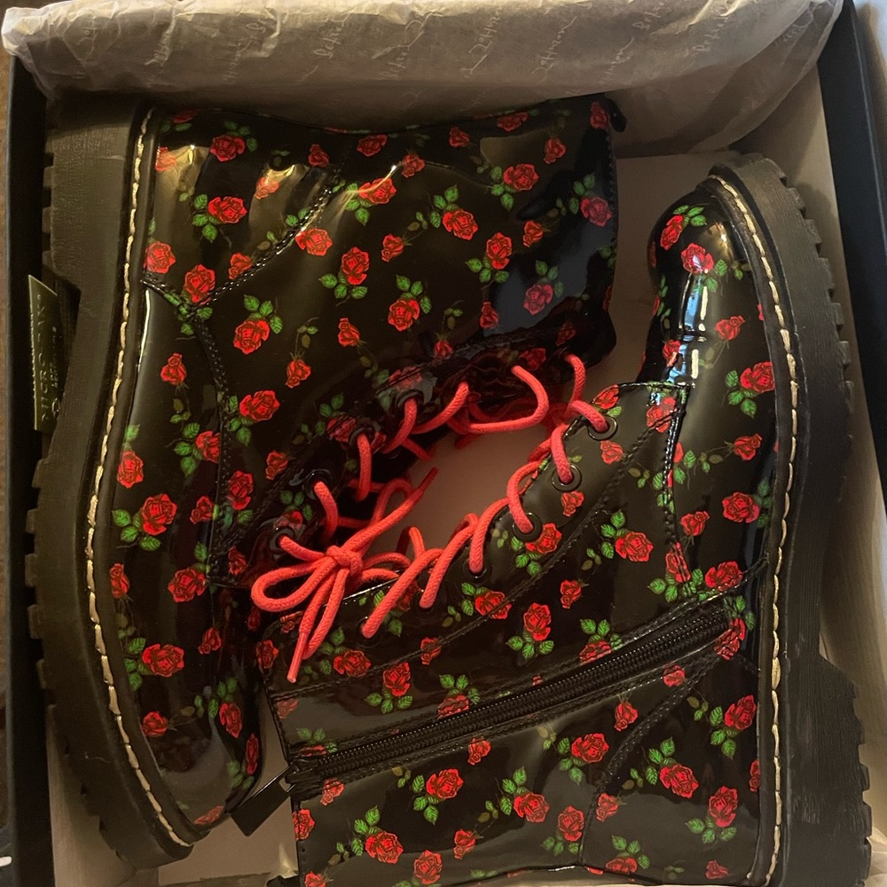 Betsey Johnson Floral Combat Boots